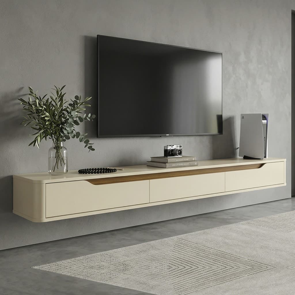 Rack Suspenso Slim Curvo 220cm para TV Até 70” Moderno Luxo com Portas Basculantes - Olivar Móveis