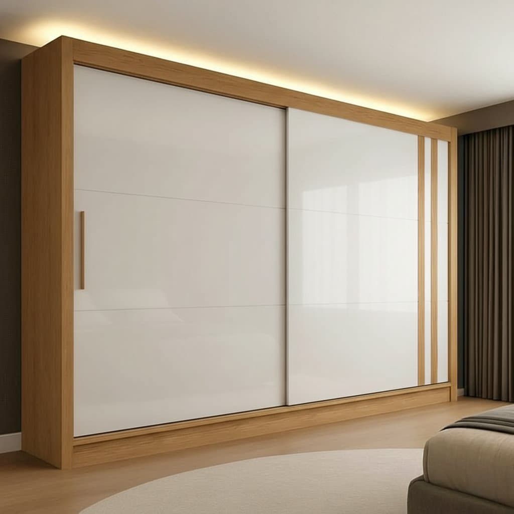 Guarda Roupa Casal 100% MDF Toquio 2 Portas de Correr 4 Gavetas Espresso Móveis Branco/Freijó/Off White Freijó/Off