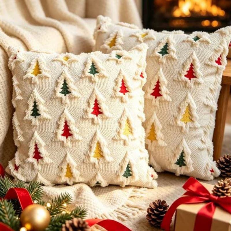 Capa de Almofada de Natal Bordada 45x45cm - 8 Modelos (sem enchimento)