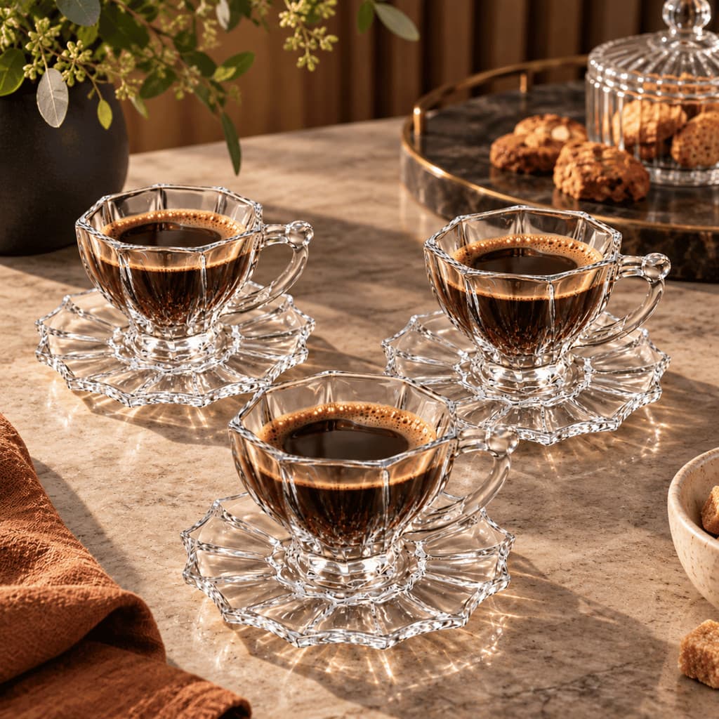 Jogo de Xicara COM PIRES 6 Peças Vidro Clear Twist 180ml Café Chá Louça