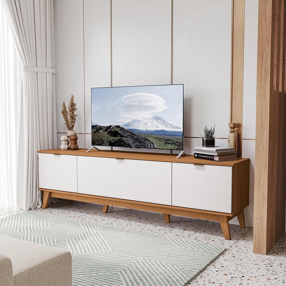Rack para TV até 75 Polegadas 3 Portas 180cm Kappesberg Canela/Branco