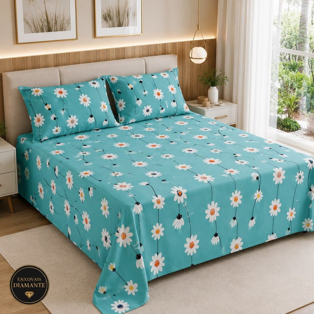 JOGO DE CAMA  CASAL Padrão 3pçs Box 120 Fios Toque Aveludado 100% poliester LENCOL DE CASAL