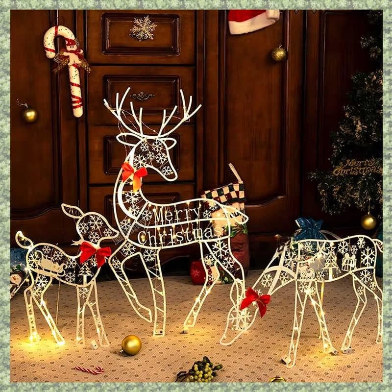 3 Pçs Artesanal Ferro ArtElk Cervos Decoração Do Jardim De Natal & Luz LED Brilhante Glitter Rena Casa Ao Ar Livre Quint