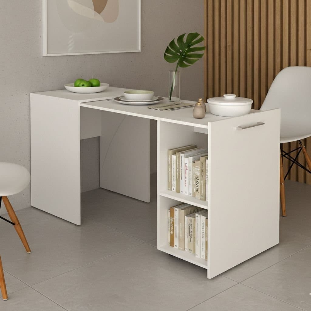 Escrivaninha Retrátil Mesa Escritório ME4170 54cm Branco Branco
