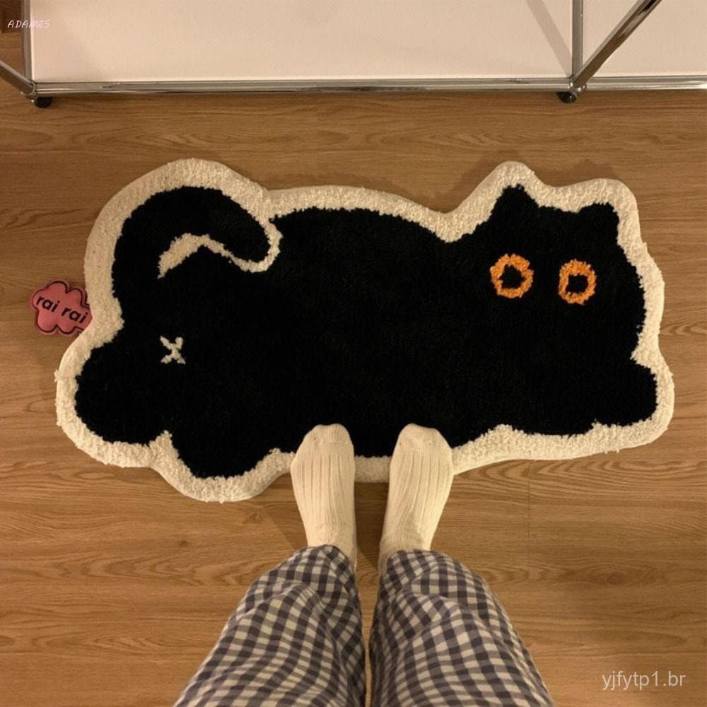Tapete em forma de gato ADAMES, preto, altamente absorvente, ultra macio e fofo, antiderrapante para uso doméstico.