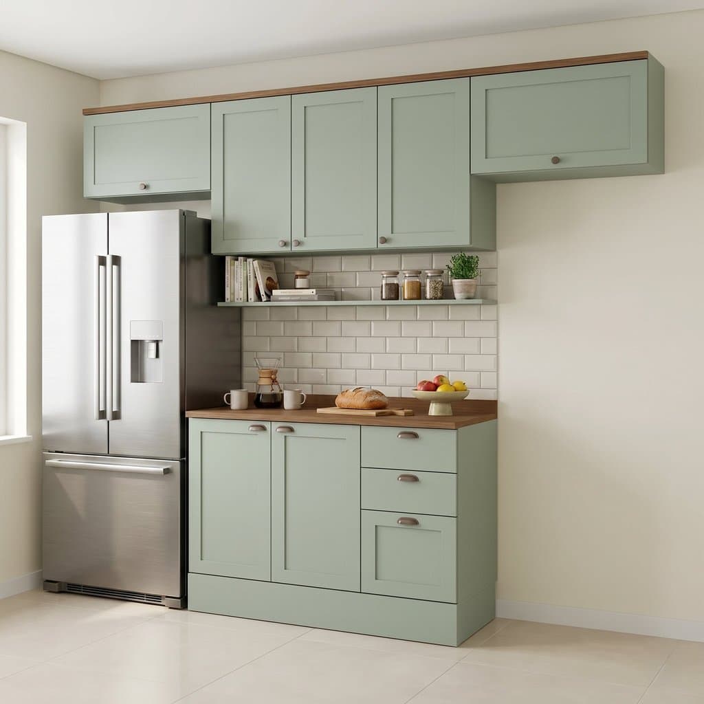 Cozinha Compacta Modulada 4 Peças 100% MDF 3 Armários Aéreos e Balcão com Tampo Iluminata Verde Mint Verde Mint
