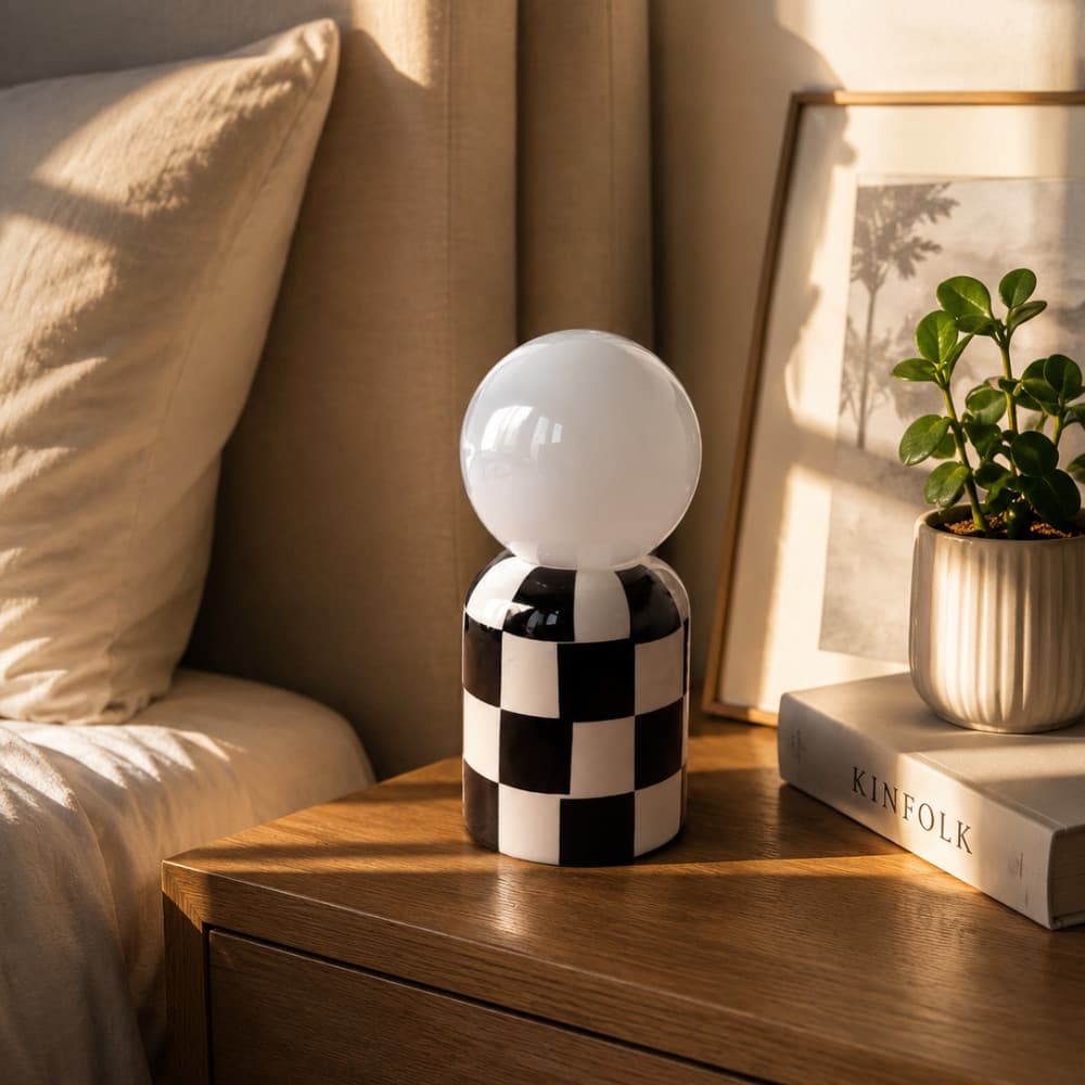 Luminária Decorativa Retrô em Cerâmica Xadrez - Ideal para Sala, Quarto, Escritório e Decoração de Ambientes
