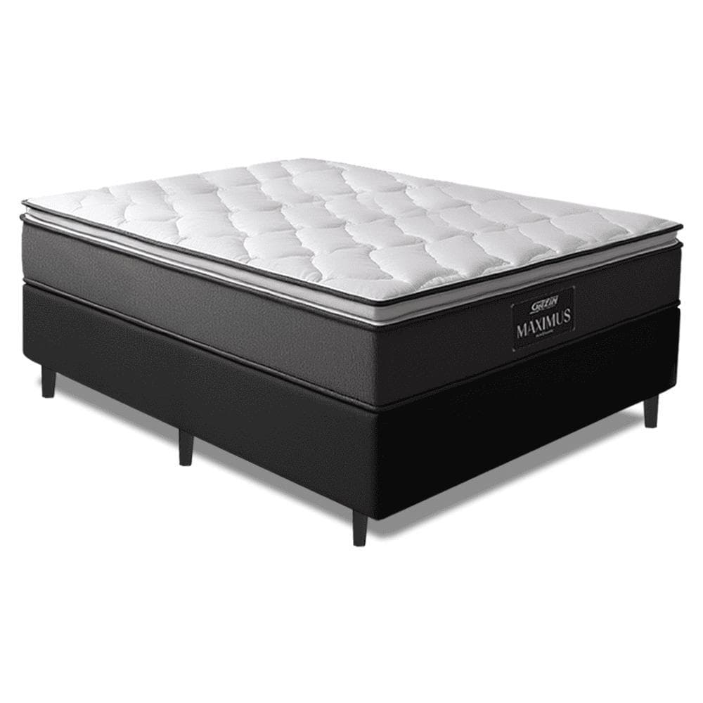 Cama Box Casal Colchão Molas Ensacadas Pillow Maximus 138x188x62cm Cinza / Preto Gazin