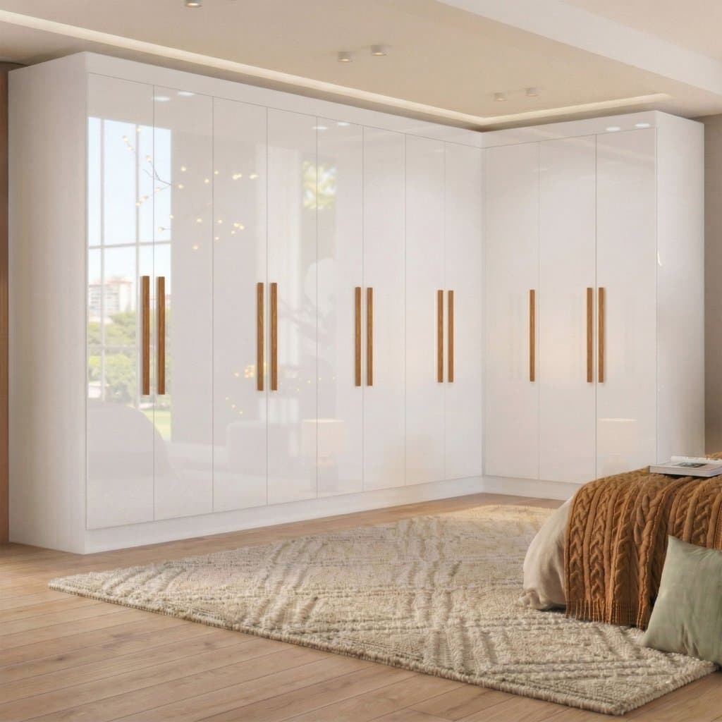Guarda-Roupa Modulado de Canto 11 Portas e 4 Gavetas Paris Branco Branco