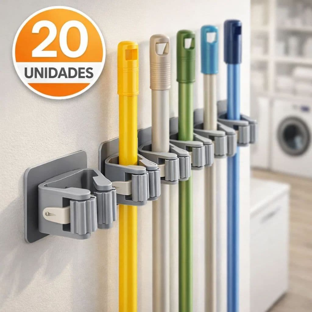 Kit Suporte Para Vassoura Autoadesivo Organizador Cabo Parede Multiuso 5,10 ,15 e 20 Un Lavanderia