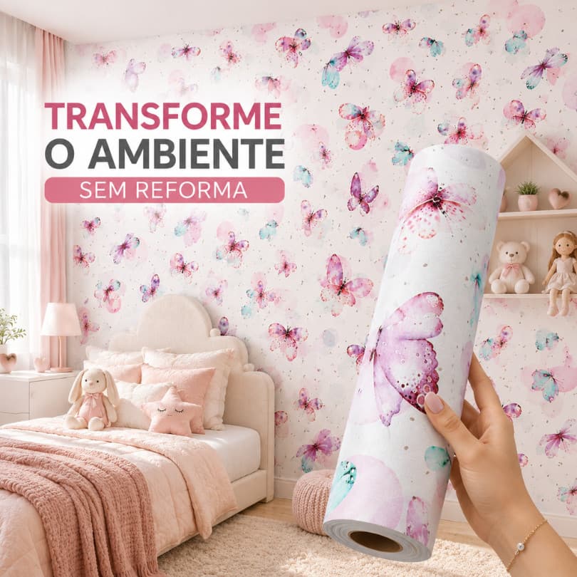 Papel de Parede 3D Infantil Borboleta 5 METROS x 45CM Adesivo Autocolante para Sala, Quarto