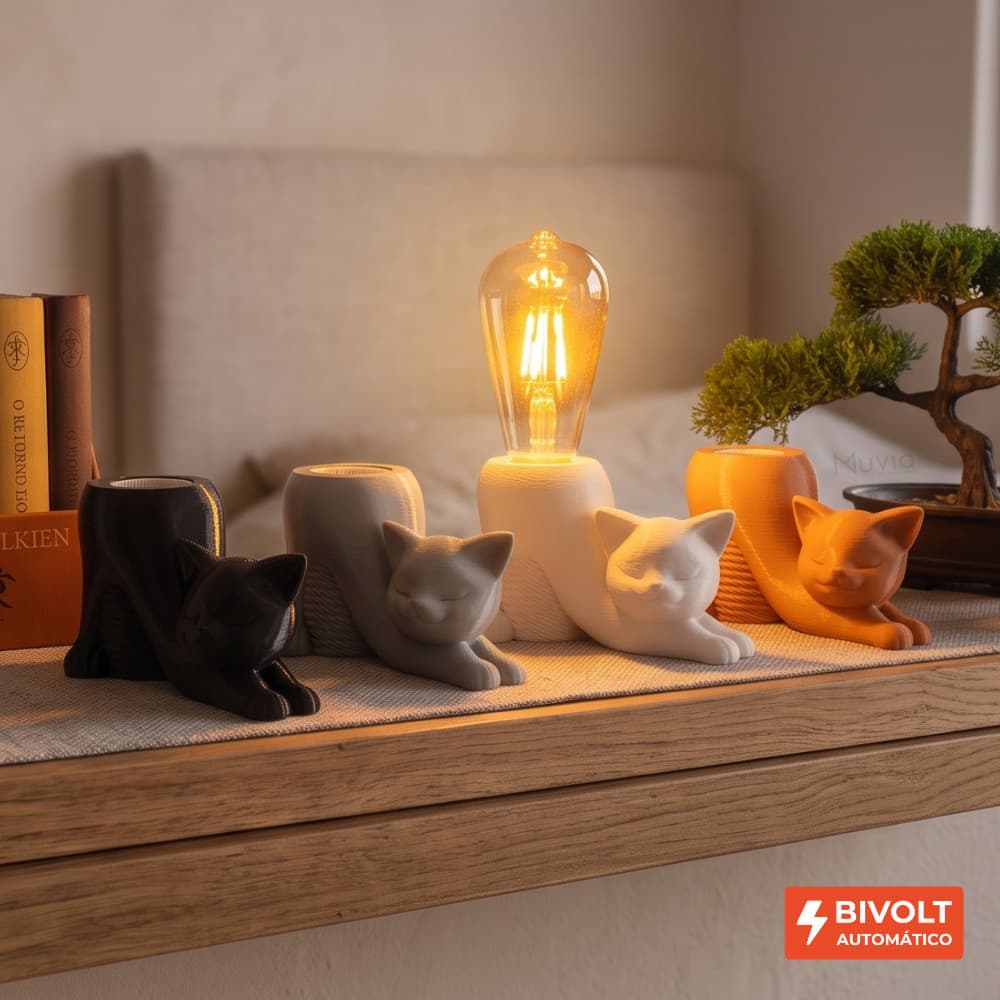 Luminária de Mesa Abajur Gatinho Industrial Marrie Decoração Vintage com Lâmp Pêra Retrô Quente
