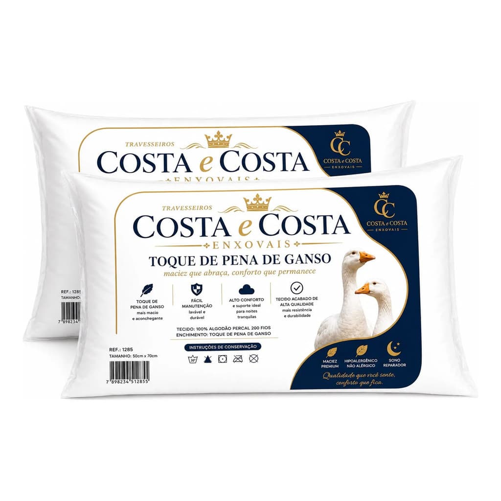 Kit 2 Travesseiros 70x50 Antialérgico Lavável Fibra Silicona