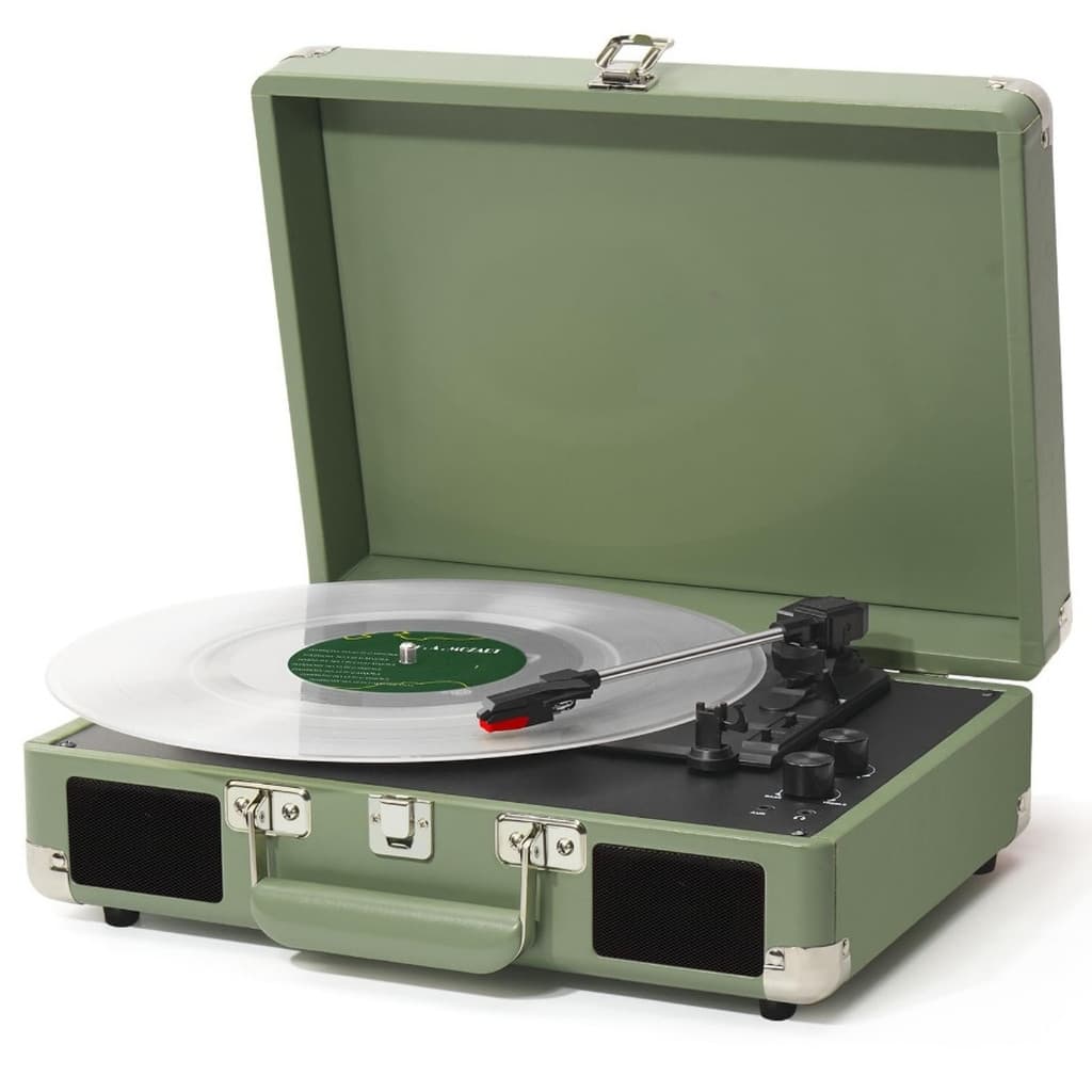 Toca-discos de vinil com alto-falantes, modelo retrô, acionamento por correia, prato giratório com 3 velocidades, reprod