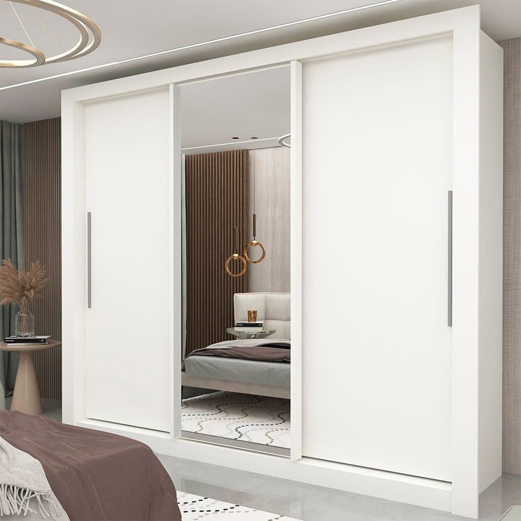 Guarda-Roupa Casal 3 Portas 1 Porta Espelhada Milão 100% MDF Yescasa Branco Branco