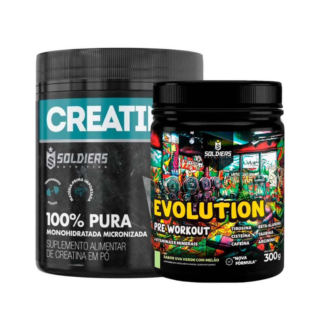 Kit Creatina Monohidratada + Pré Treino Evolution 300g  Aminoácidos Essenciais - Soldiers Nutrition