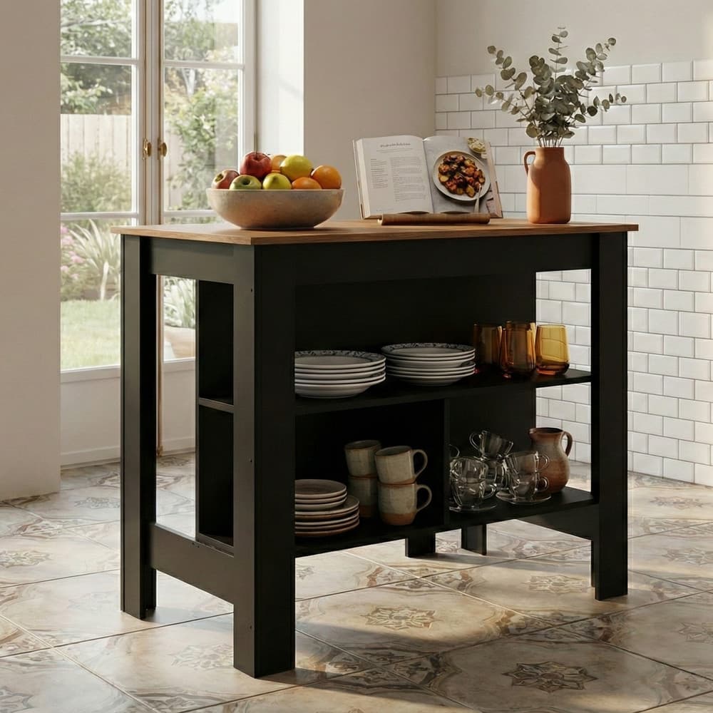 Bancada Mesa/Ilha de Cozinha Gourmet Menu Móveis Preto