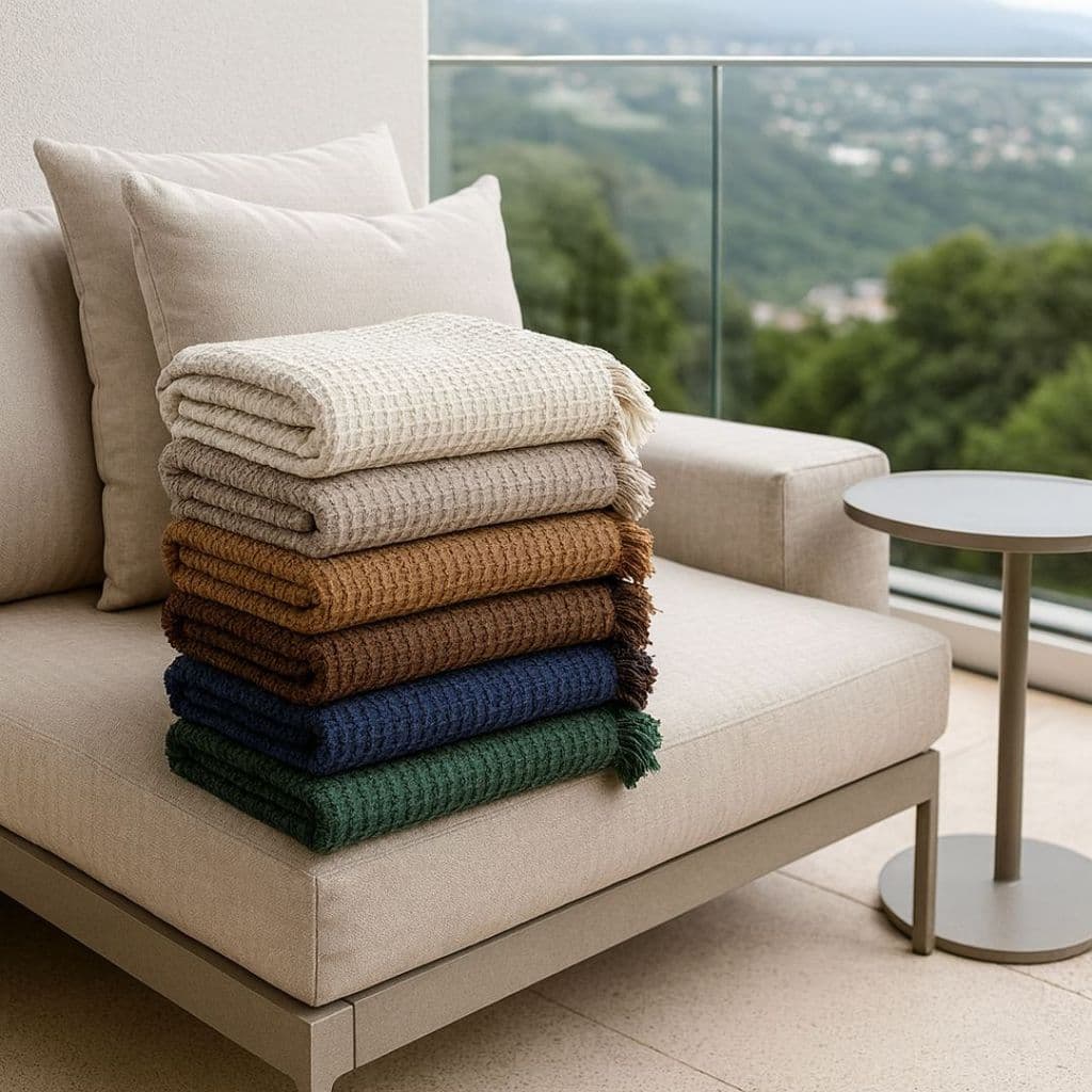 Manta de Sofá Piquet Solteiro 100% Algodão com Franjas – 1,50x2,10m | Decorativa Grande Estilo Boho Top