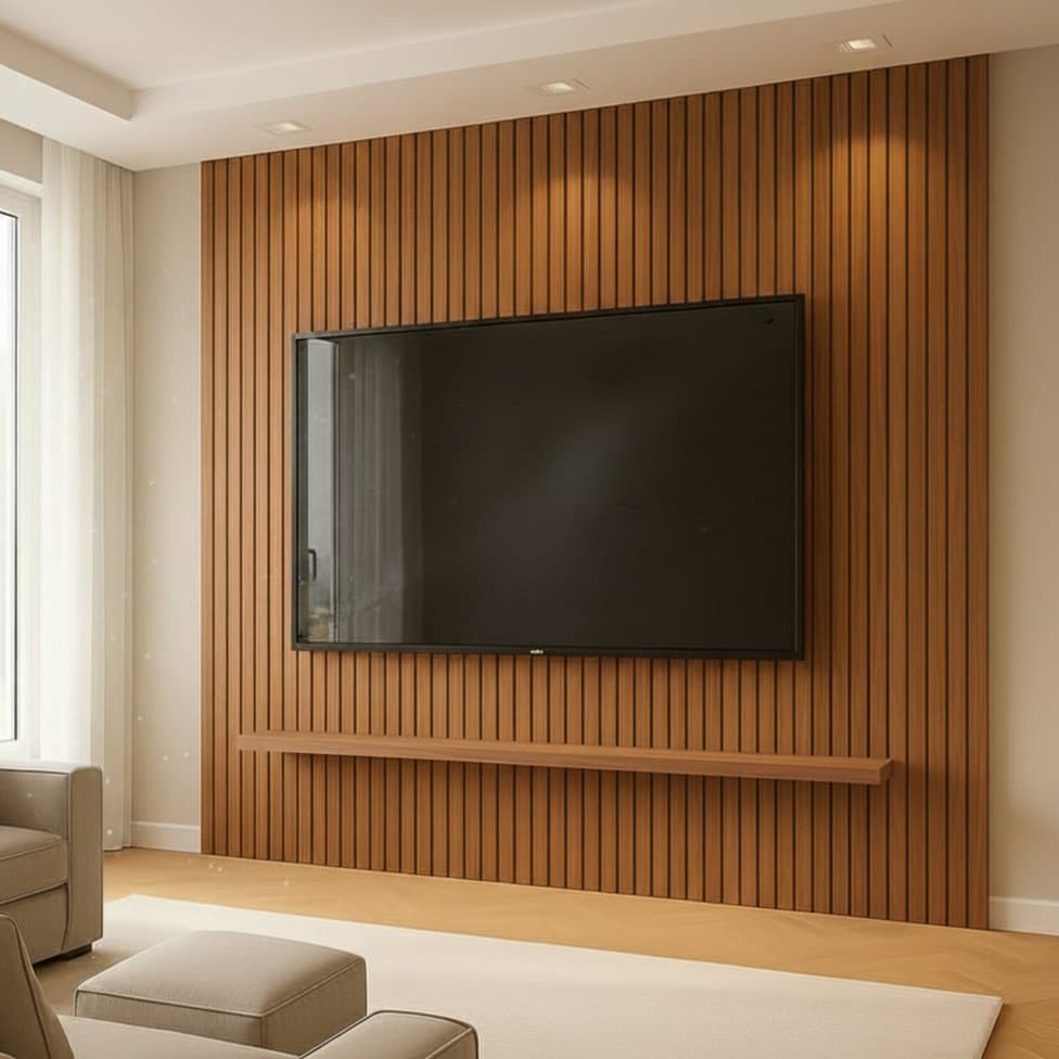 Painel Ripado para TV até 75 Polegadas MDF 275CMX240CM Trento Marrom Freijó