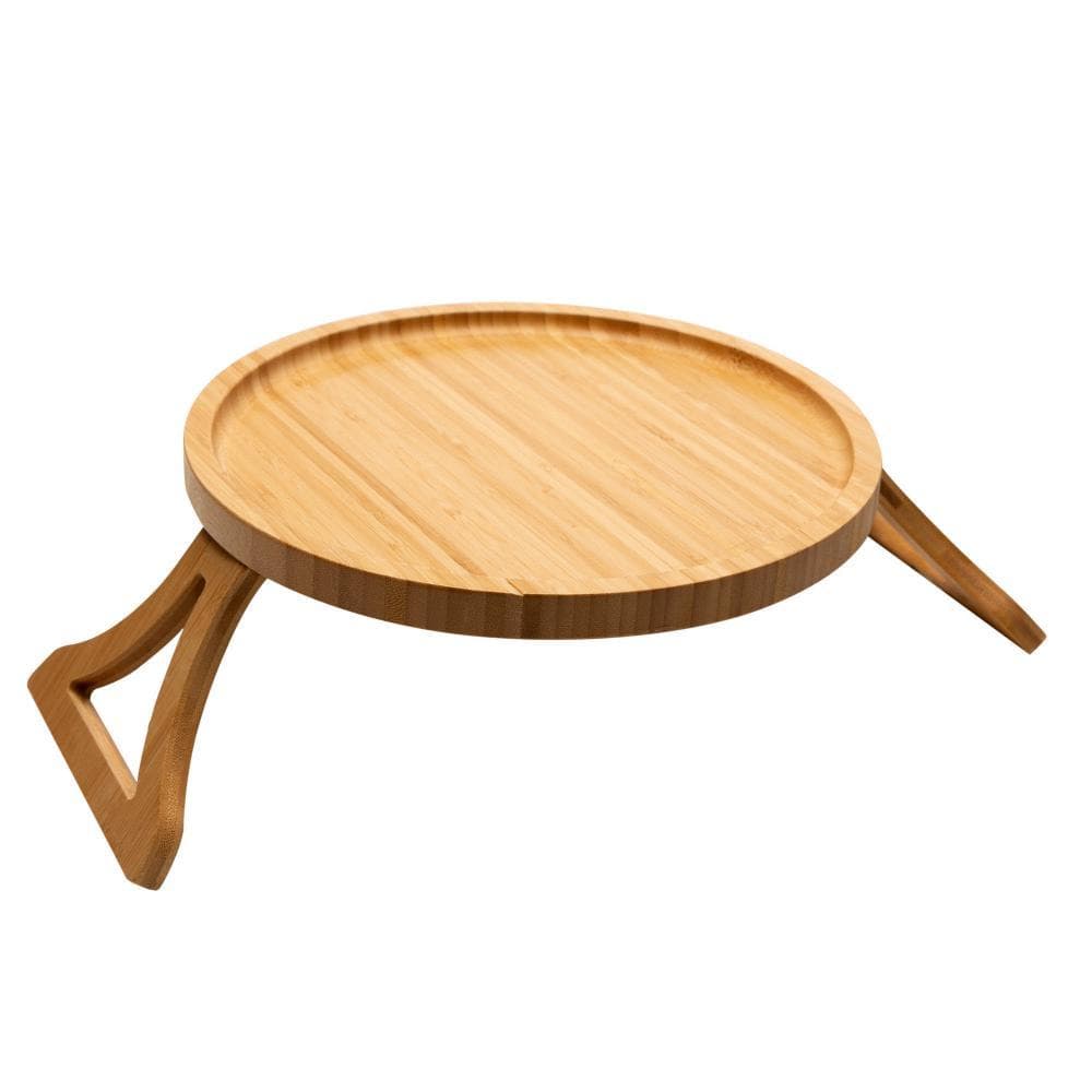 Bandeja para Braço de Sofá 25cm Bambu Lyor Dobrável - Suporte Flexível para Copos Pratos