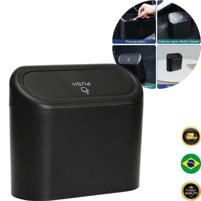Mini Lixeira Portátil Para Carro Preta com Tampa Flip-Up – Compacta e Resistente