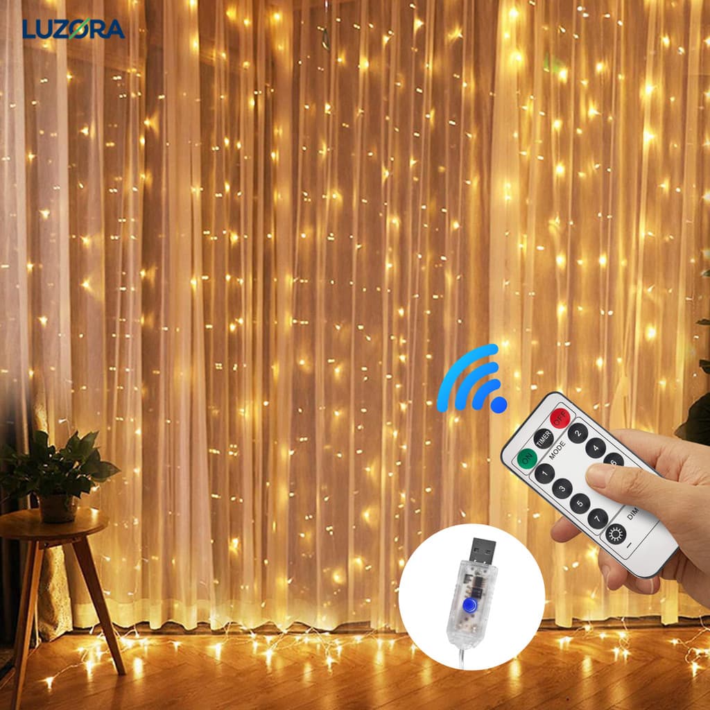 Luminária Cortina 300 Leds 3x3 Metros Natal Casamento Eventos Festa Quente / Frio / Colorido 8 Modos
