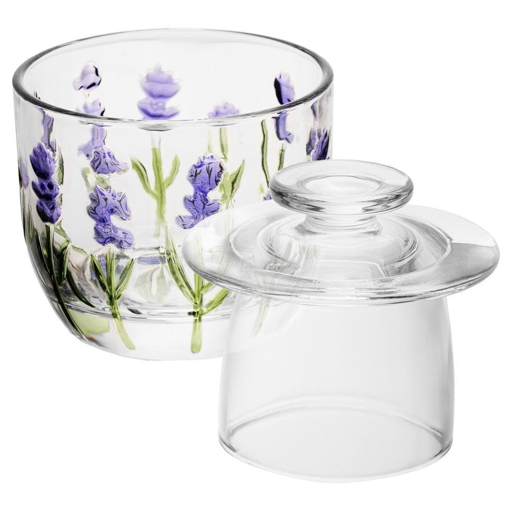 Manteigueira Francesa Lyor Lavanda Hand Painting Cristal Ecológico 9,4cm x 9,8cm para Mesa Posta Café da Manhã Especiais
