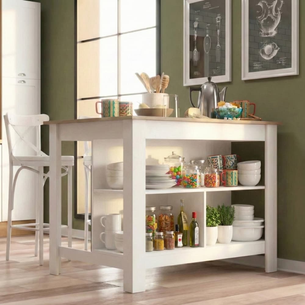 Bancada Mesa/Ilha de Cozinha Gourmet Menu Móveis Branco
