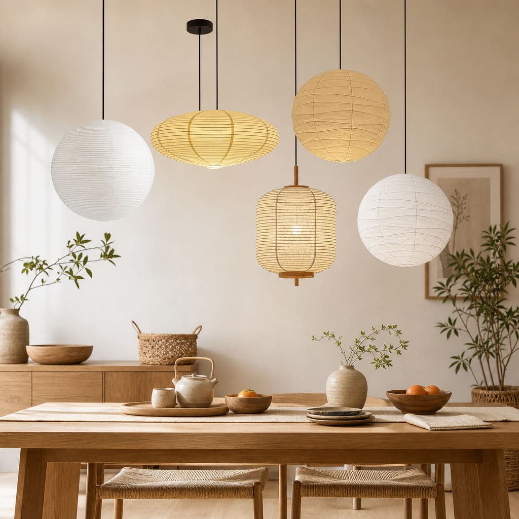 Luminária Pendente De Papel De Arroz Design Oriental Luz Suave Madeira Maciça Para Sala Quarto Escritório