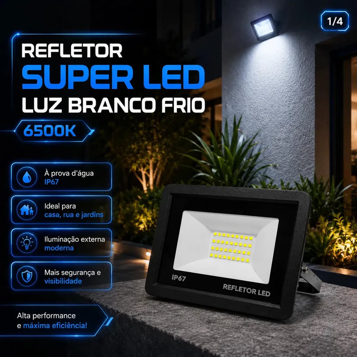Kit 4 Refletores Super Led 200w Holofote Bivolt Ip67 Prova D'água Branco Frio 6500k