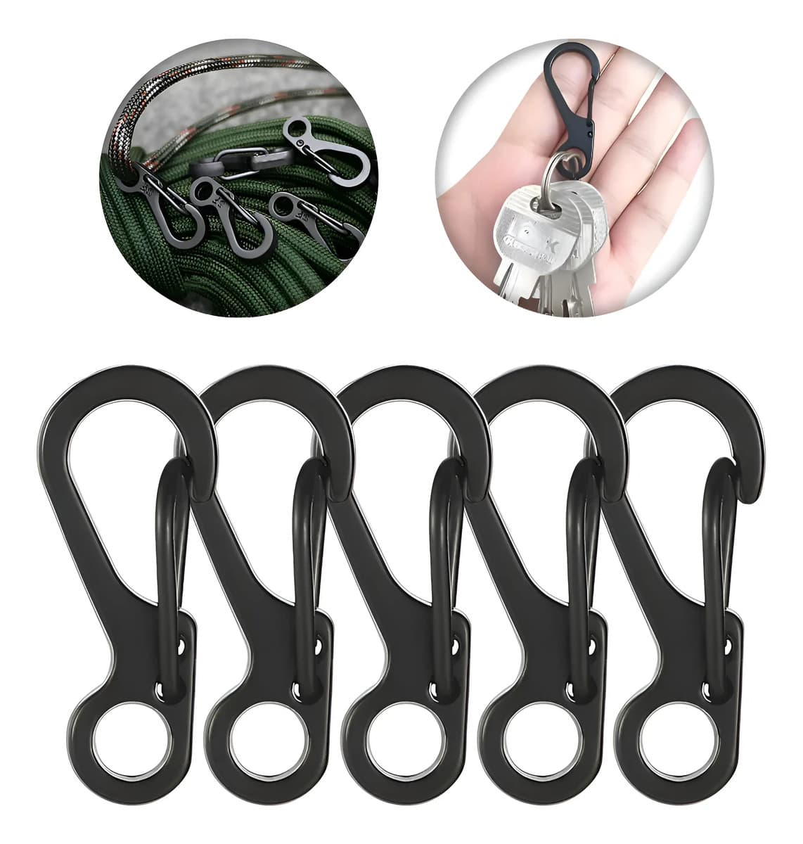 5x Mosquetão Chaveiro Tático 32mm Paracord Edc Micro
