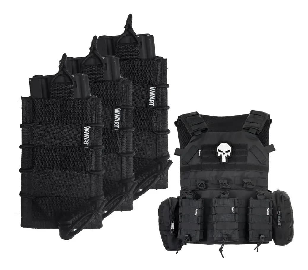 Bolso Tático Wwart Porta Magazine Molle Preto 3 Pçs