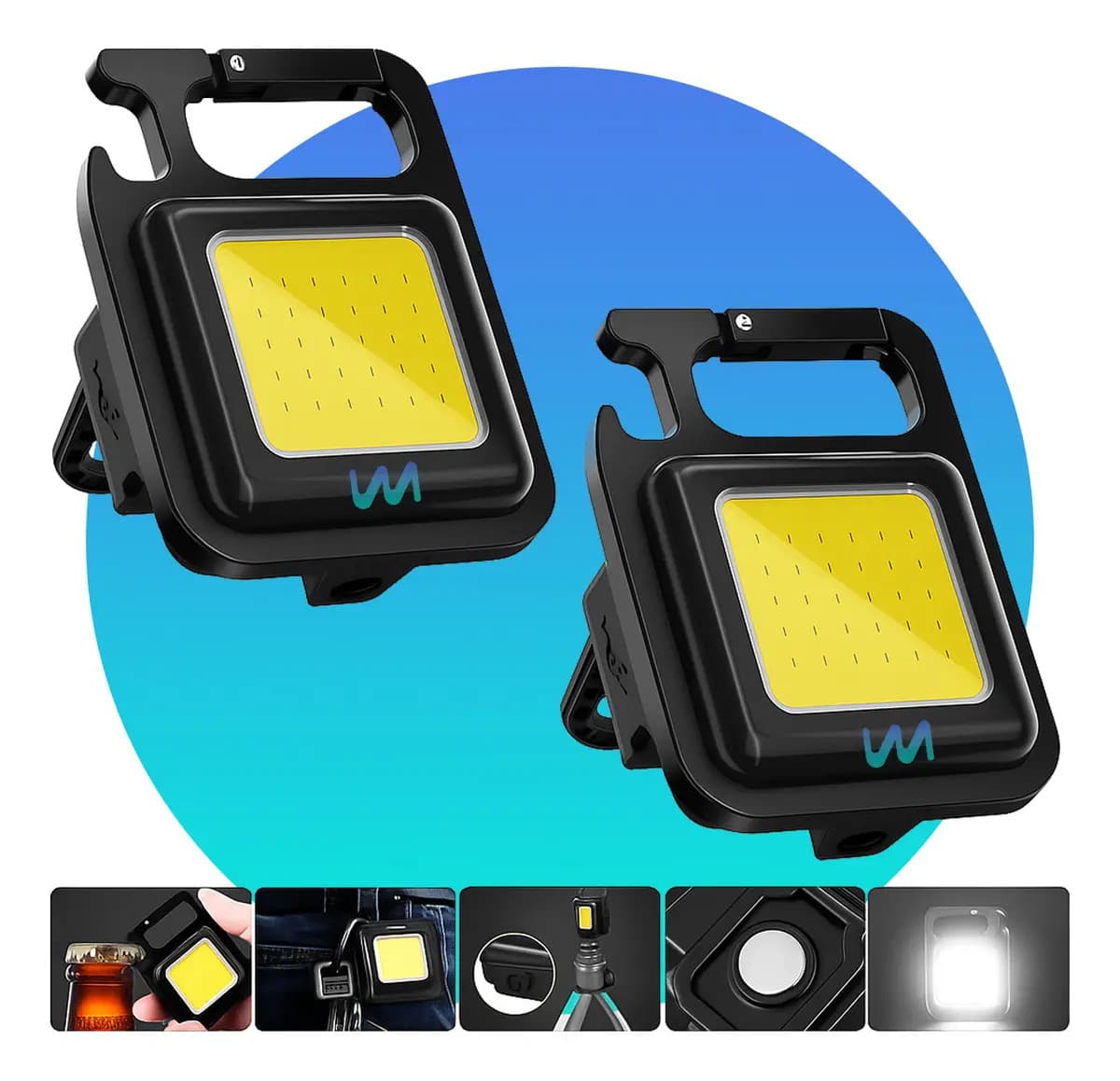 Kit 2x Mini Lanterna Refletor Led Potente 3 Modos De Luz Multifuncional Chaveiro Abridor De Garrafas Pesca Acampamento Trilhas Recarregável Usb Com Imã Wmix Eletrônicos