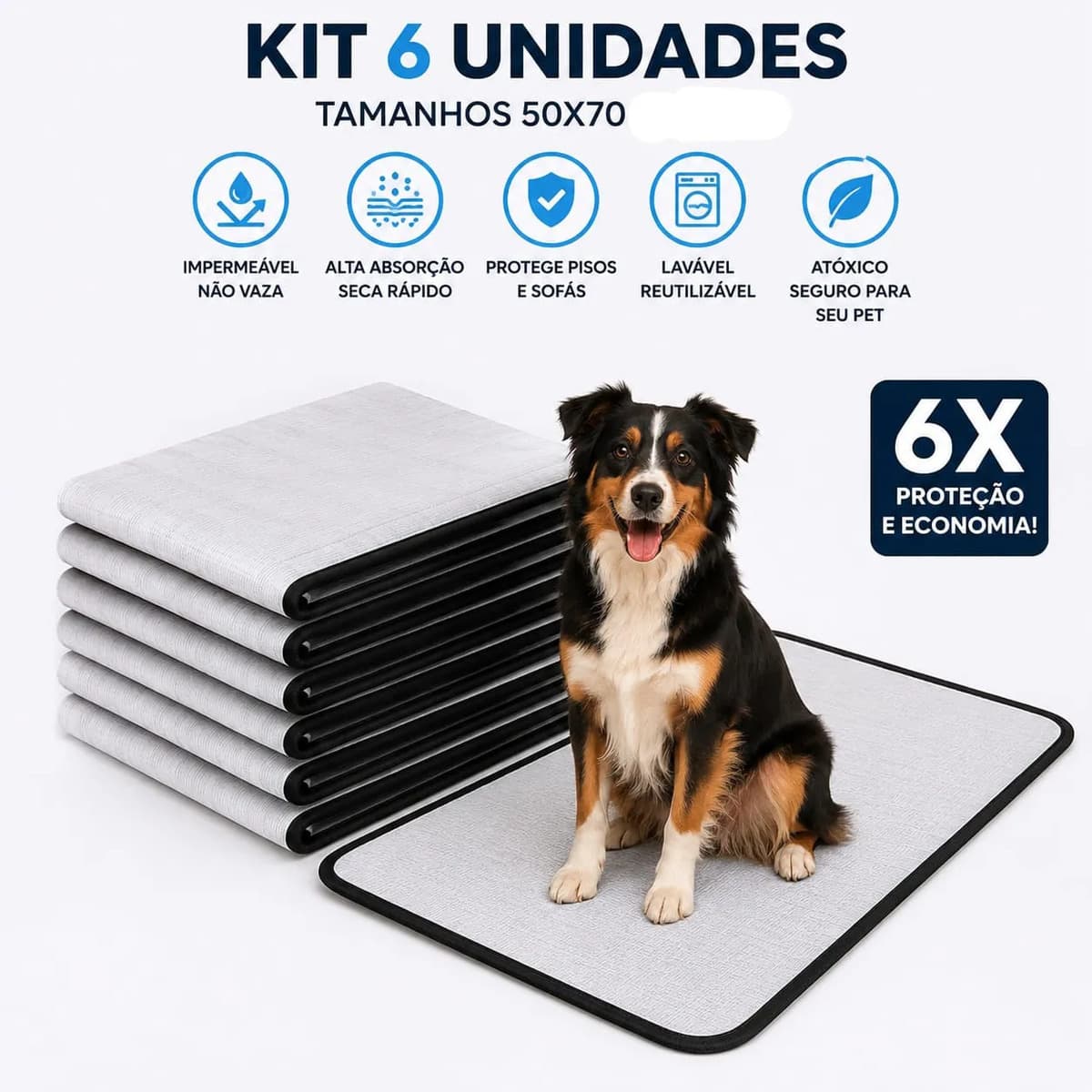 Kit 6 Tapete Higiênico Lavável Cães Cachorro Grande Xixi Dog