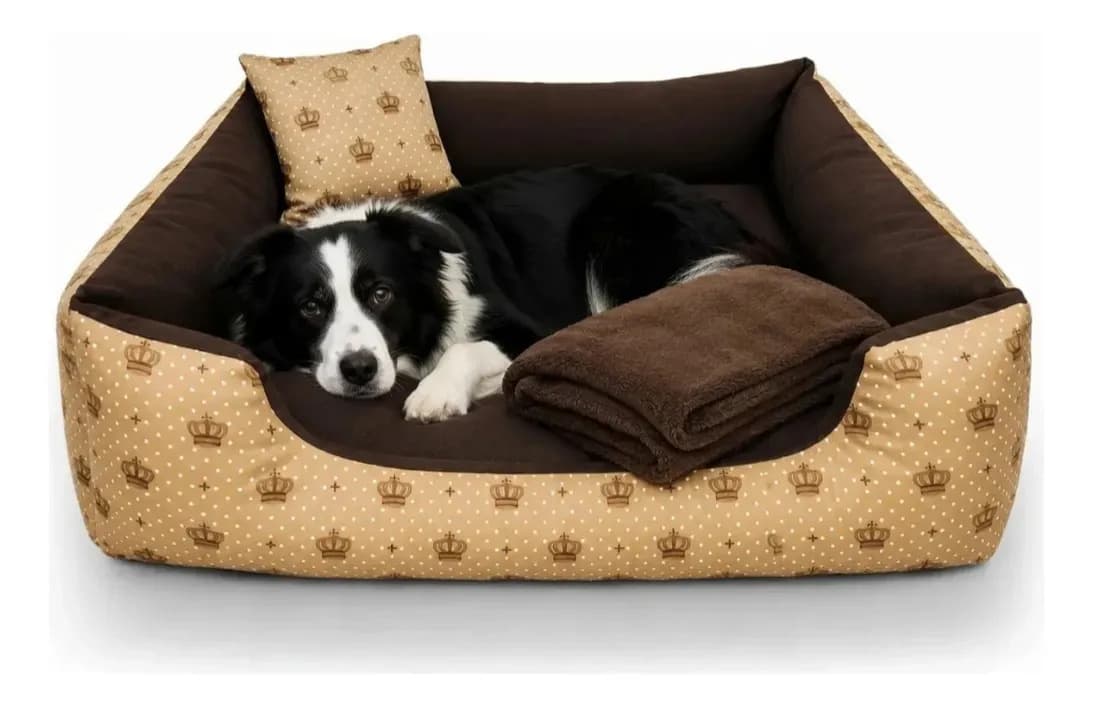 Cama Berço Grande 70x70 Gv Enxovais Caminhas Pet Marrom com Manta e Travesseiro