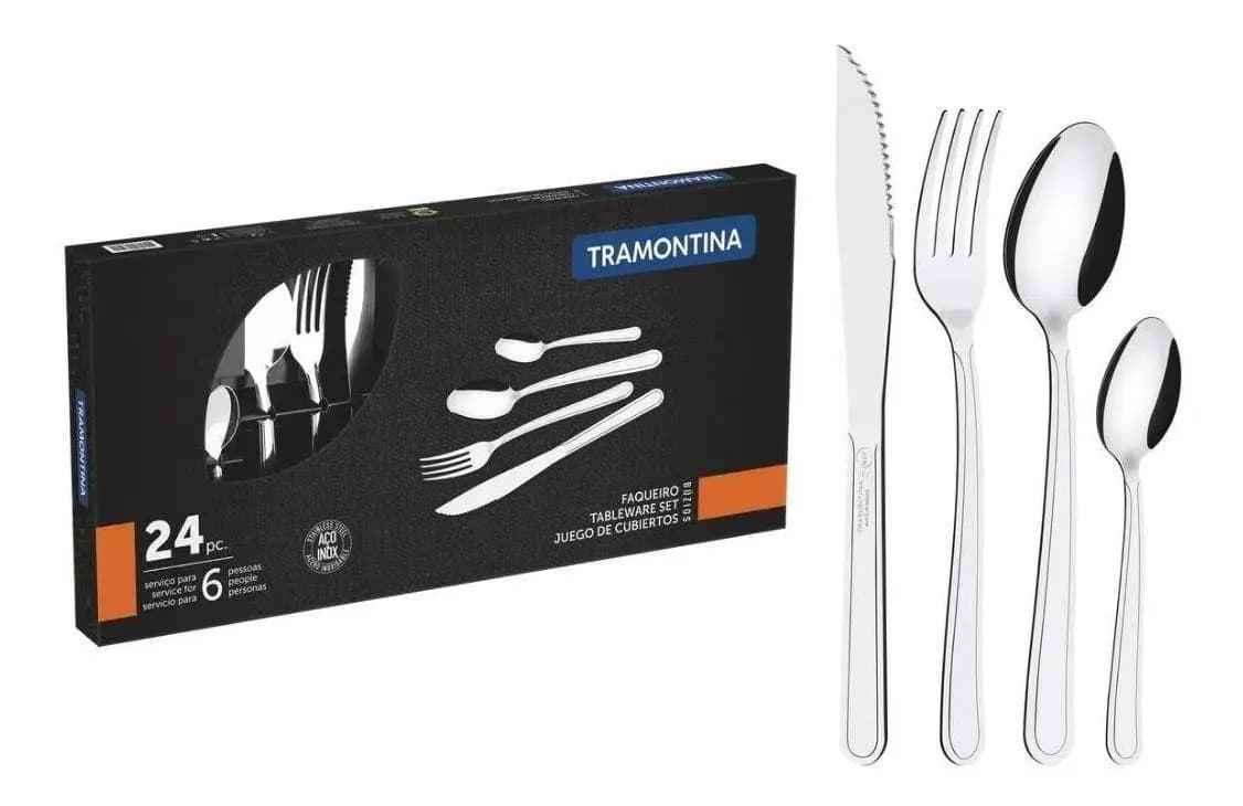 Jogo De Talheres Faqueiro Inox 24 Peças Búzios Tramontina Co