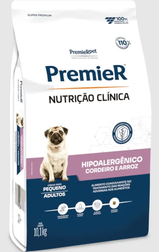 Premier Nutrição Clínica Hipoalergênico Para Cães Adultos Porte Pequeno Sabor Cordeiro e Arroz 10,1kg