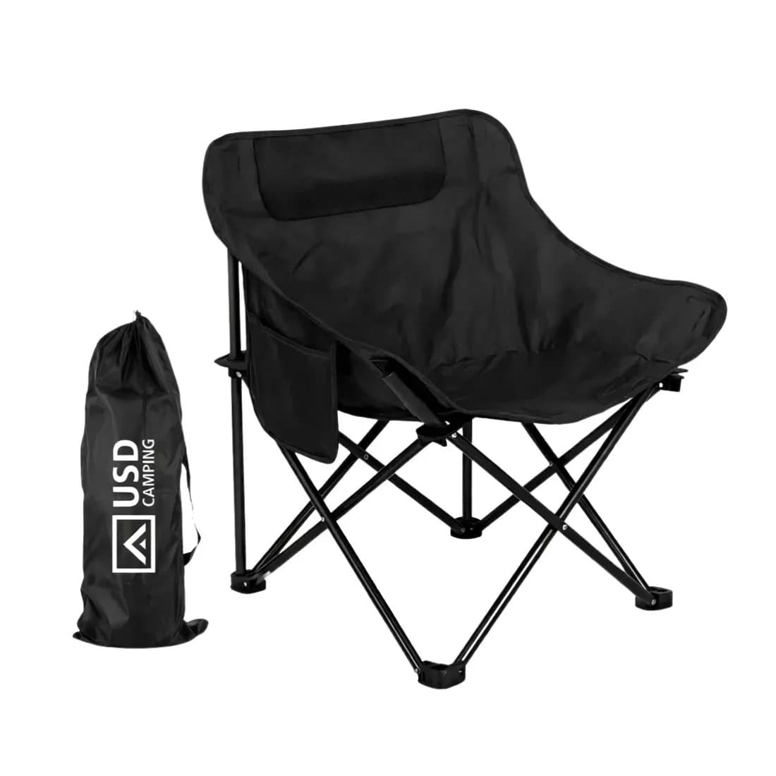 Cadeira De Camping Praia Pesca Resistente Até 120kg C/ Bolsa De Transporte Usd Preto