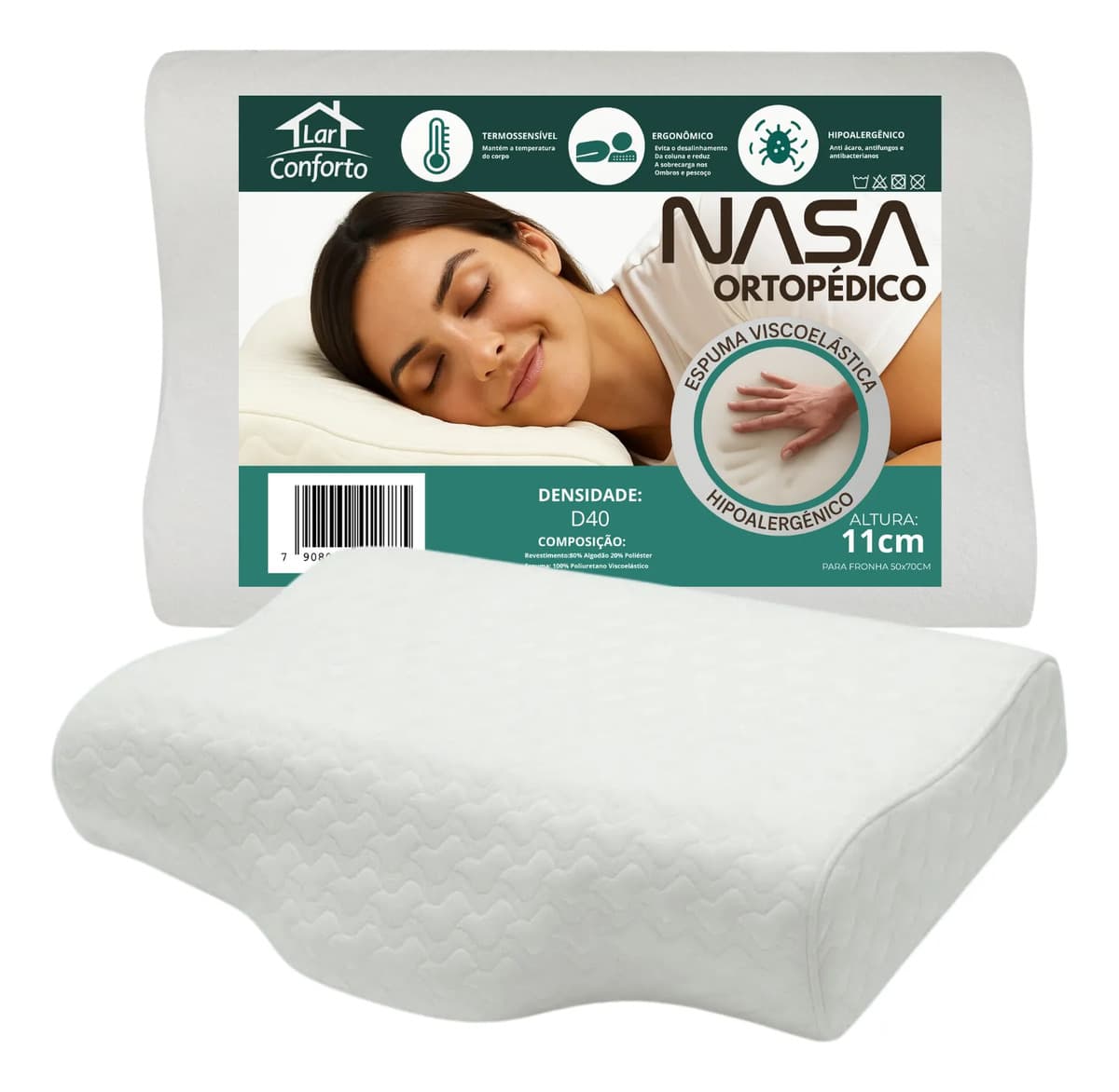 Travesseiro Nasa Ergonômico  Cervical 53x11cm Ortopédico