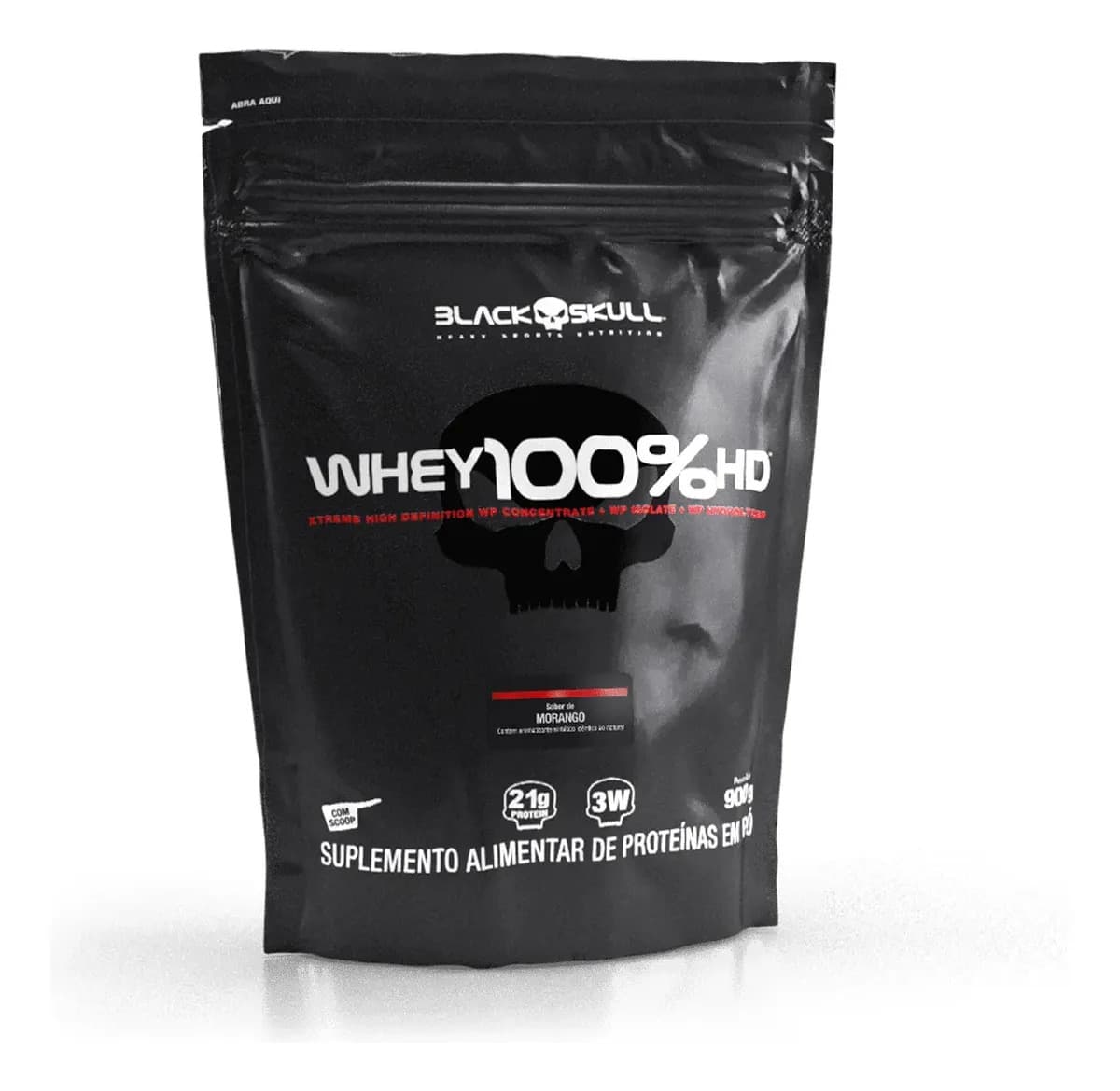 Whey 100% Hd Refil Black Skull - 900g (wpc, Wpi E Wph) Sabor Morango