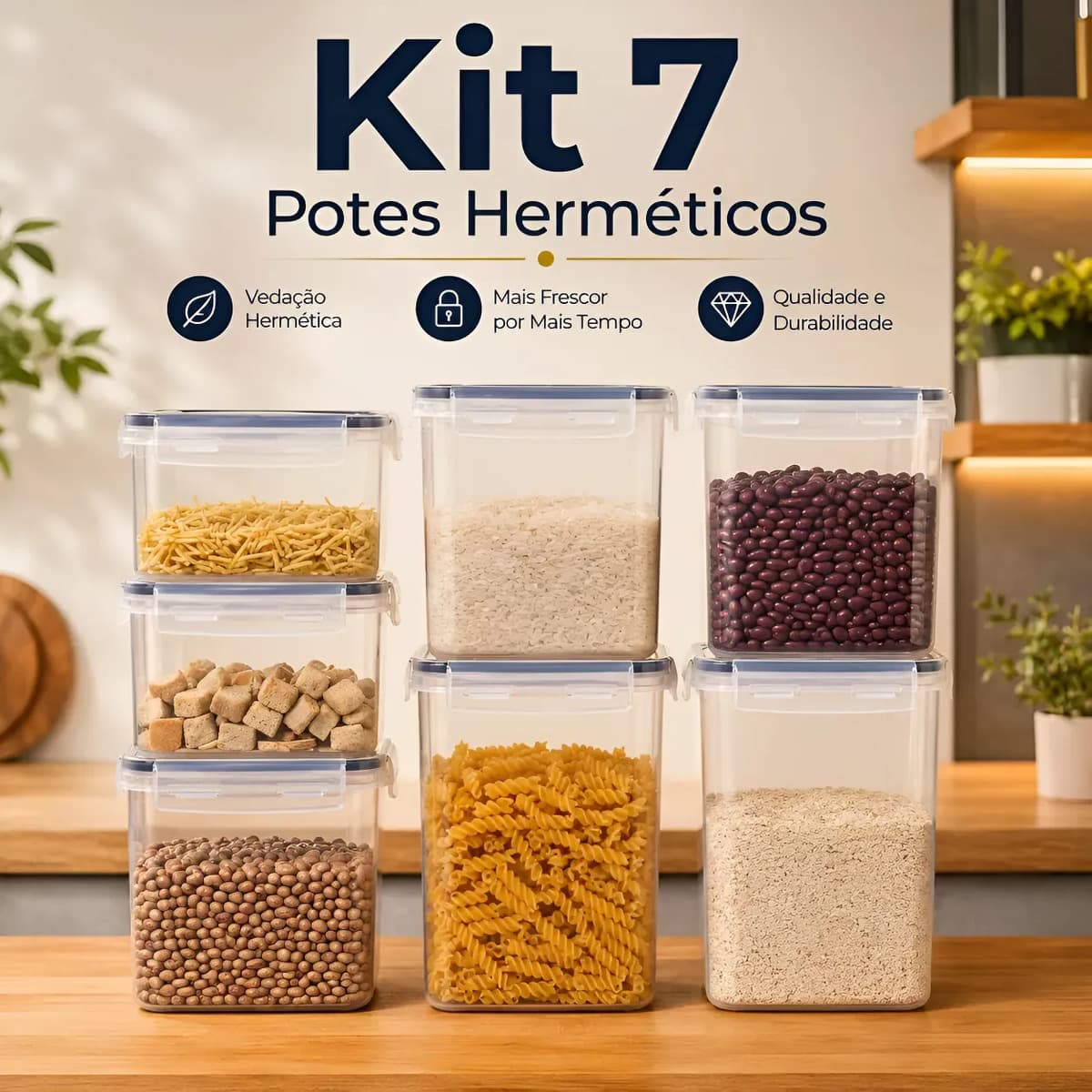 Kit 7 Potes Herméticos Empilhável Acrílico Vedação