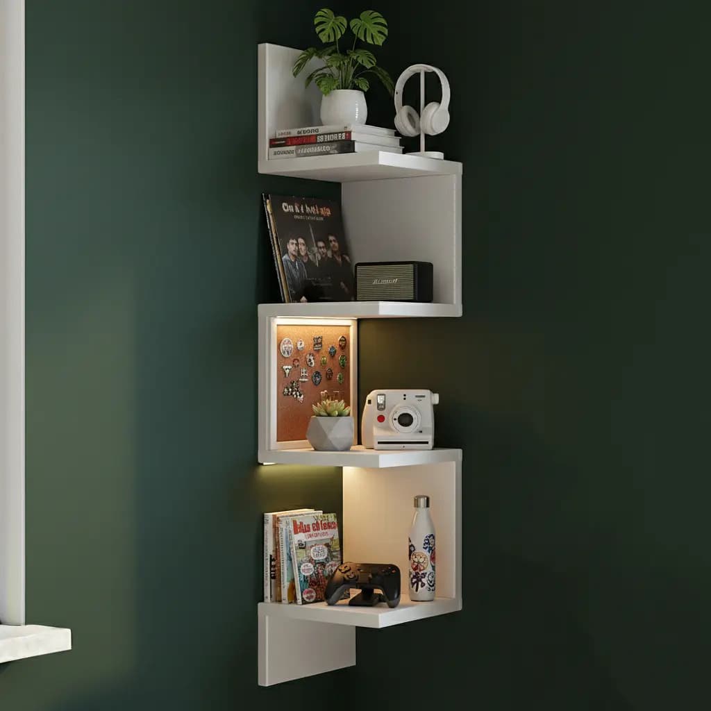 Prateleira Estante Livros Nicho De Canto Reto Mdf Branco