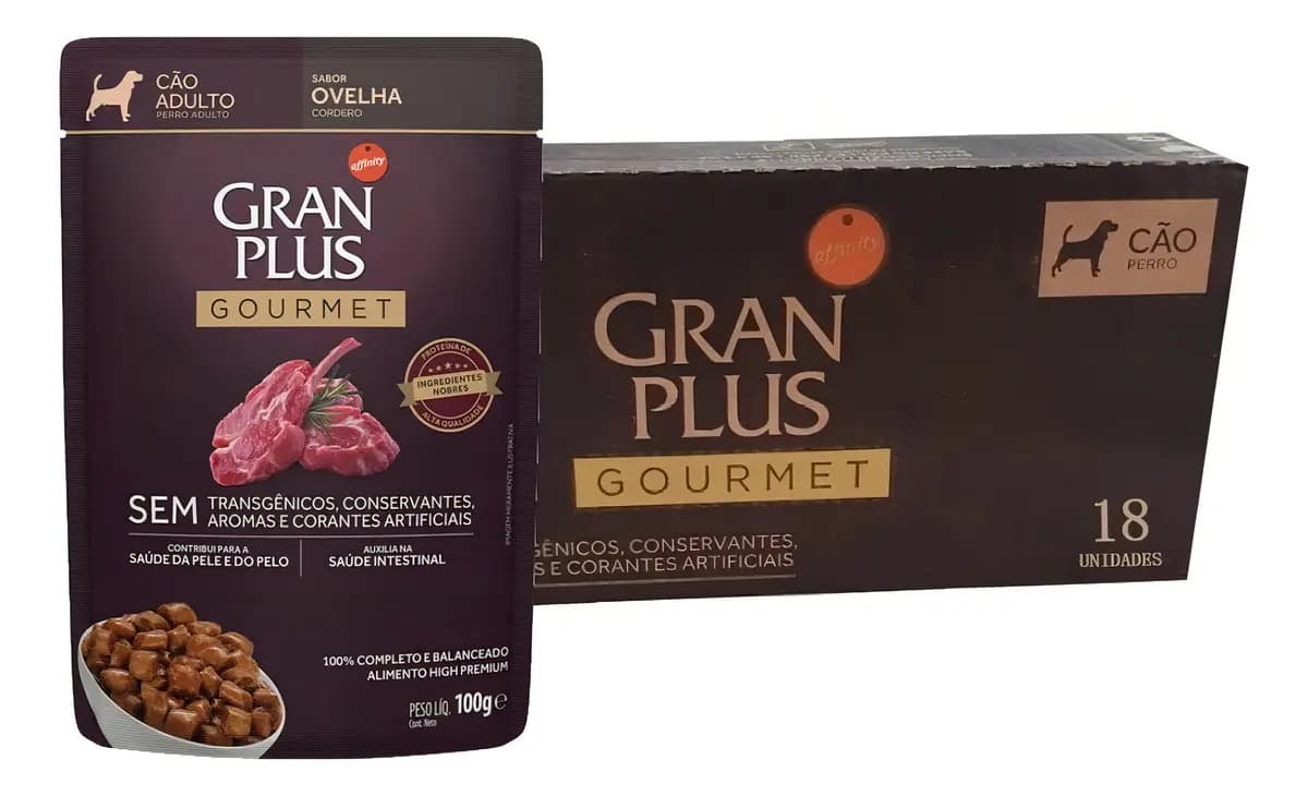 Ração Úmida GranPlus Ovelha Cães Adultos 18 Sachês 100g Alimento Completo