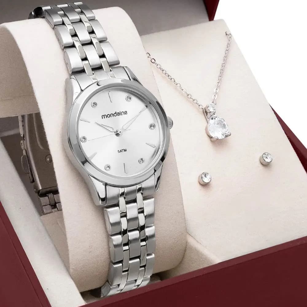 Kit Relógio Mondaine Prata Feminino 32610l0mkne2k1