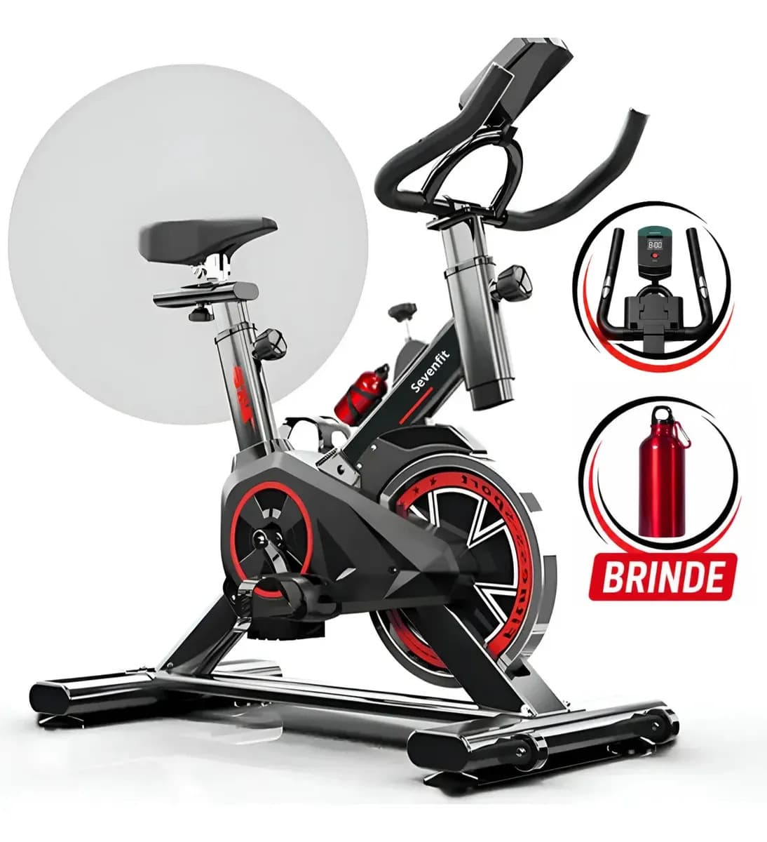 Bicicleta Ergométrica Bike Spinning 6kg Sensação inércia Fitness Preto e Vermelho Sevenfit Para Cardio E Musculação