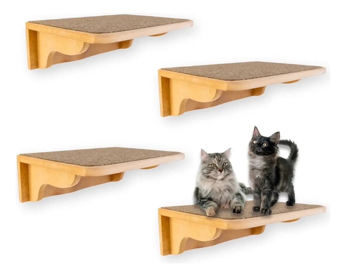 Kit Prateleira Para Gatos Tamanho G 4peças Com Carpete Cor Carpete Marrom Claro