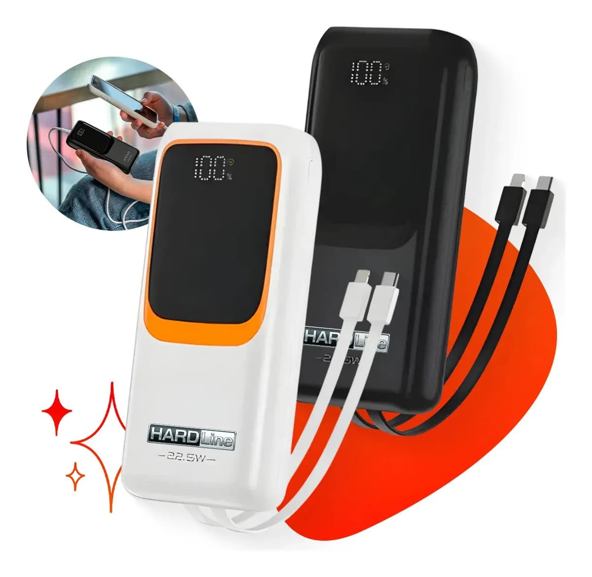 Power Bank Hardline 20000mAh Turbo para Celular com 3 Portas