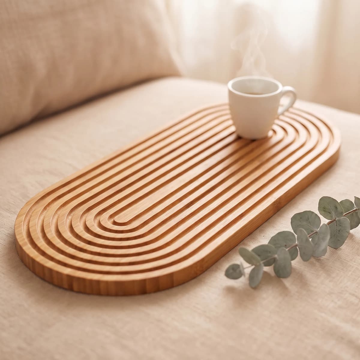 Bandeja De Bambu 40cm Decorativa E Organizadora Servir Café
