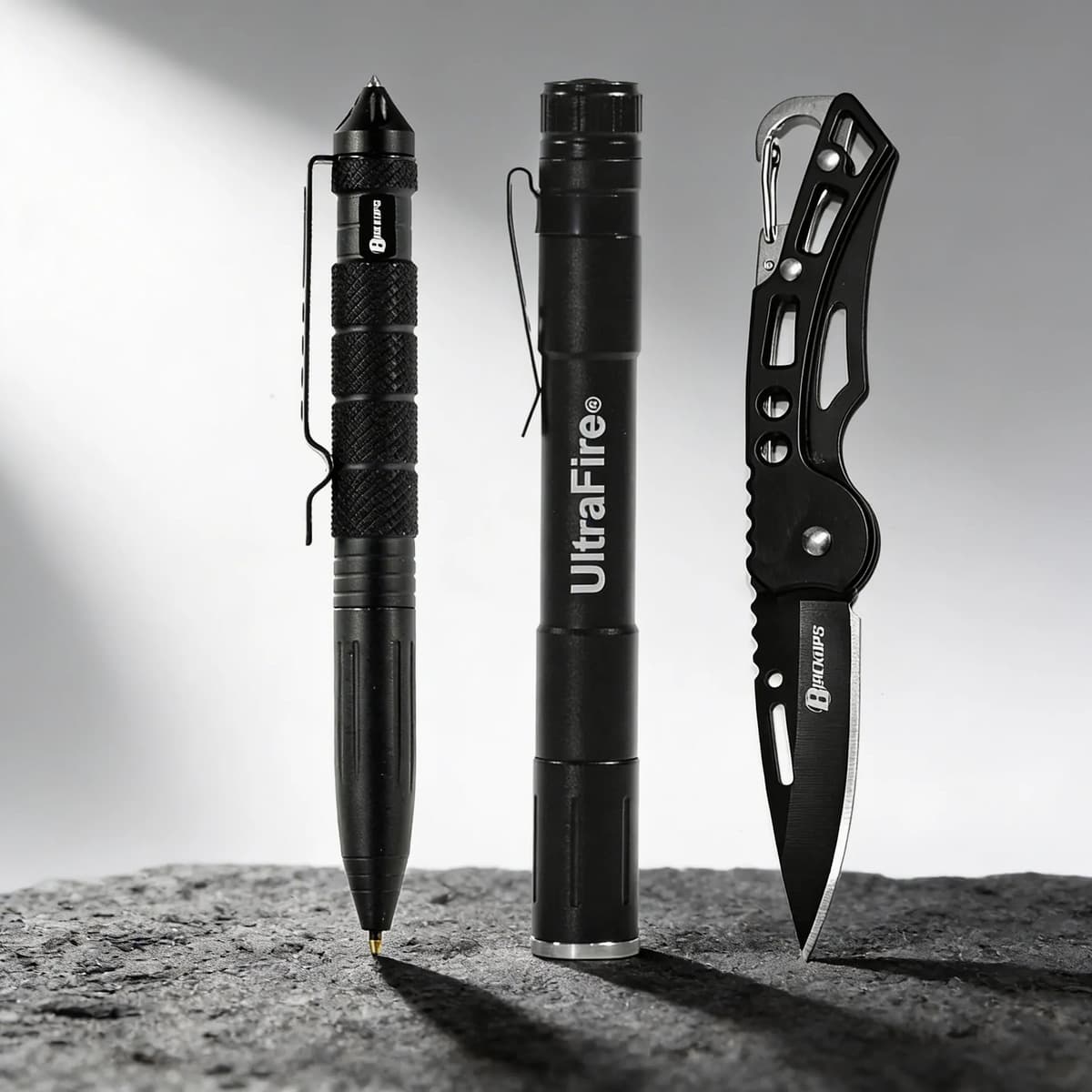 Mini Lanterna M8+ Caneta Tatico +  Mini Faca Tático Edc