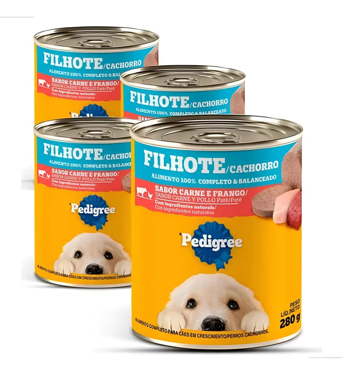 Kit 4 Latas Pedigree Patê Cães Filhotes Carne E Frango 280g